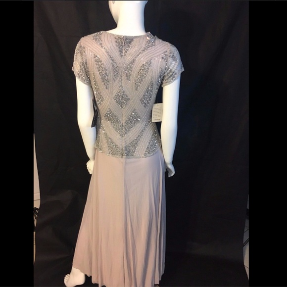 NWT! Pisarro Nights Embellished Mesh & Chiffon Gown‎ in Silver/Grey [SZ 6 ] - Picture 3 of 8